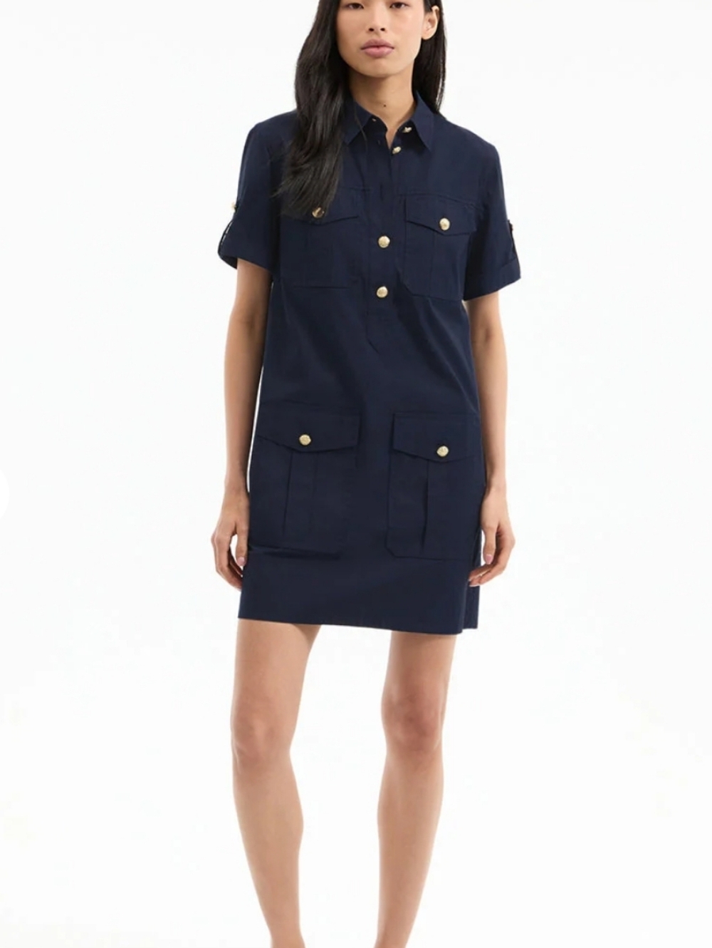 Veronica Beard Lucca Navy Blue Cargo Cotton Shift Dress Size US 6 - Picture 2 of 13